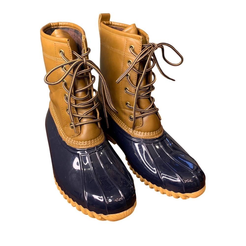 Sporto Ariel Duck Boot Top Sider Womens Tan Navy Rubber Lace Up Size 7M NWOT
